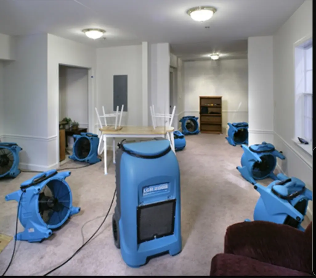 Air movers and dehumidifier setup for Water Damage Restoration in Decatur